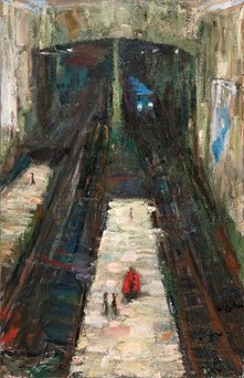 "Tunnelbanan", oljemålning, 110 x 72 cm